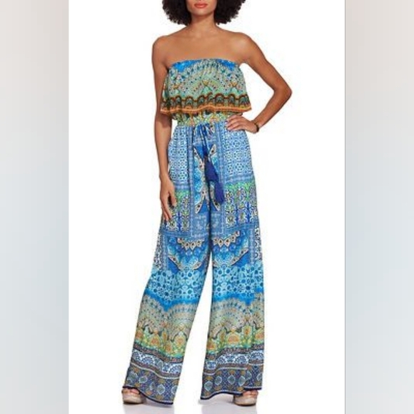 Shahida Parides Strapless Blue Crystal Print Wide Leg Jumpsuit - Picture 10 of 10
